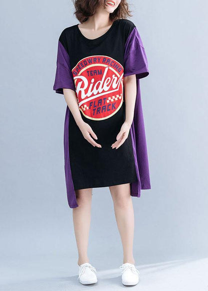 Organic o neck patchwork Cotton summer quilting dresses Photography black Dresses - SooLinen