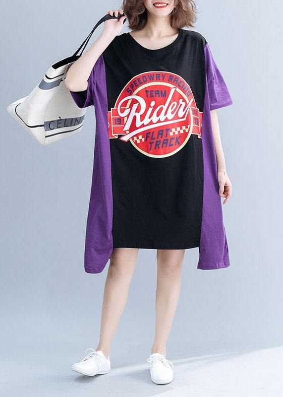 Organic o neck patchwork Cotton summer quilting dresses Photography black Dresses - SooLinen