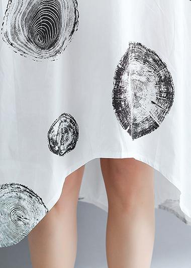 Organic o neck patchwork cotton linen dresses Casual Shirts white dotted Art Dresses Summer - SooLinen