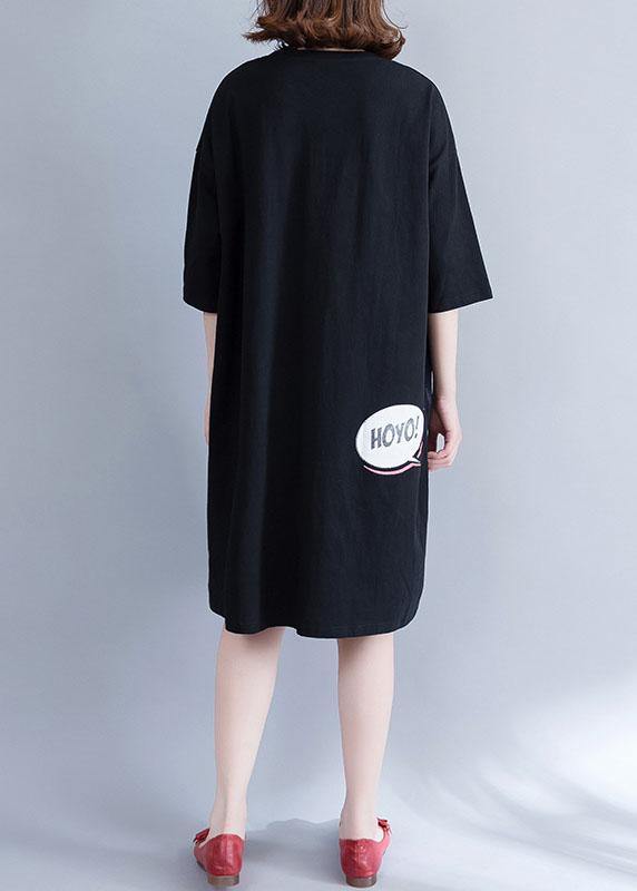 Organic patchwork Cotton dresses pattern black prints Dresses summer - SooLinen