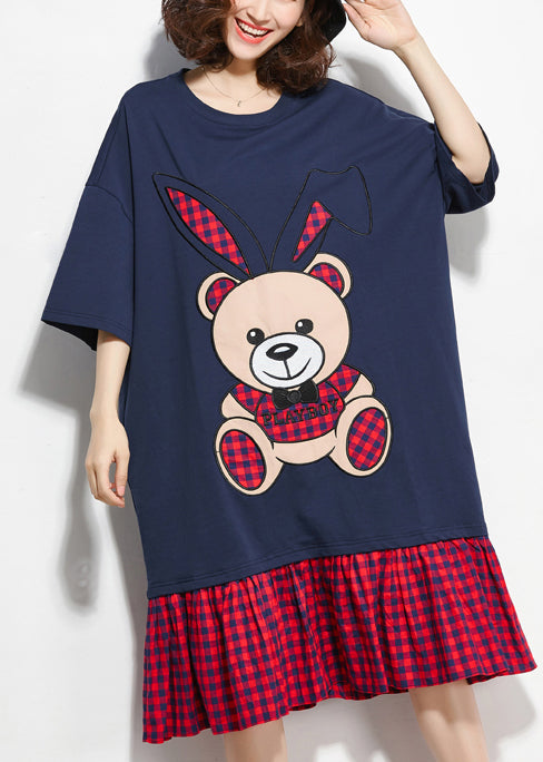 Organic patchwork Cotton quilting clothes stylish Runway navy shift Dresses Summer