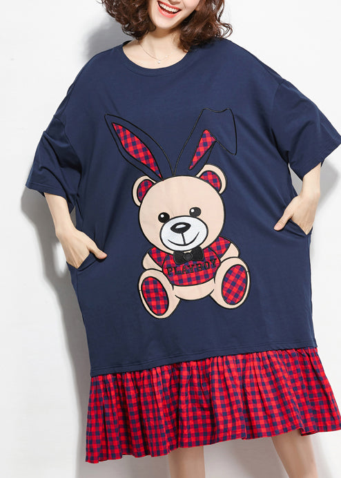 Organic patchwork Cotton quilting clothes stylish Runway navy shift Dresses Summer