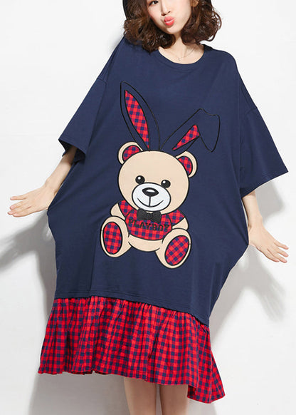 Organic patchwork Cotton quilting clothes stylish Runway navy shift Dresses Summer