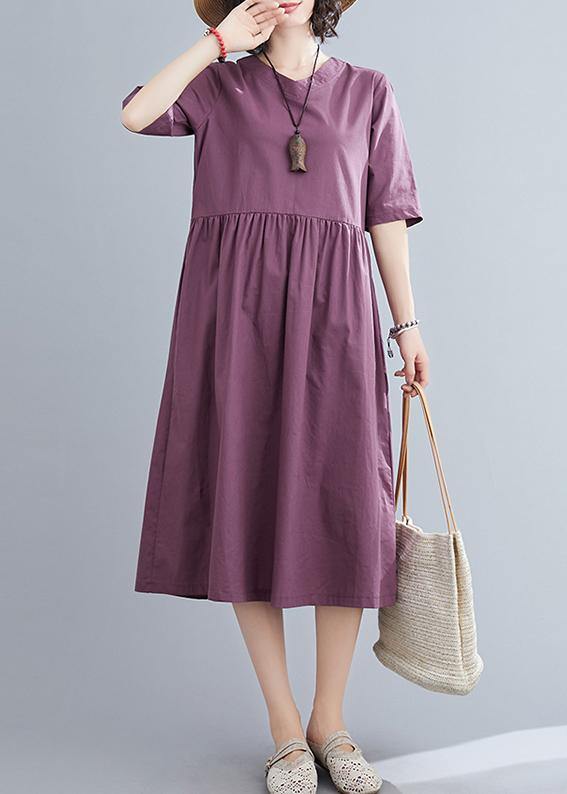 Organic purple linen cotton clothes For Women v neck long summer Dresses - SooLinen