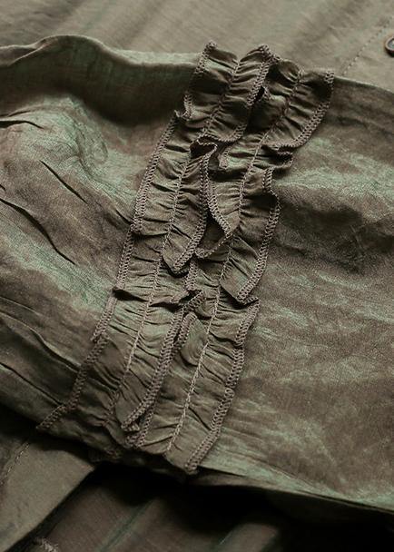 Organic stand collar Cinched outfit Tutorials army green Dresses - SooLinen