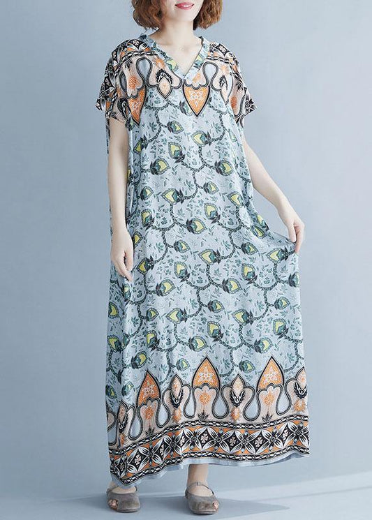 Organic v neck cotton summer dresses Work Outfits floral Dresses - SooLinen