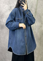 Original 2024 New Grey Blue Denim Shirt Top Spring