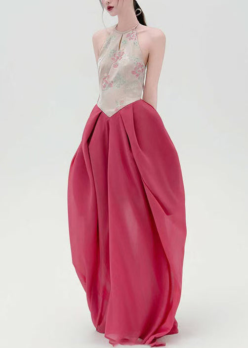 Original Backless Print Lace Up Patchwork Cotton Maxi Dresses Sleeveless