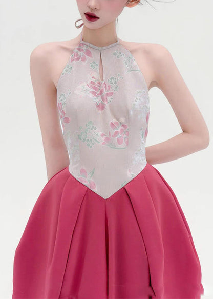 Original Backless Print Lace Up Patchwork Cotton Maxi Dresses Sleeveless