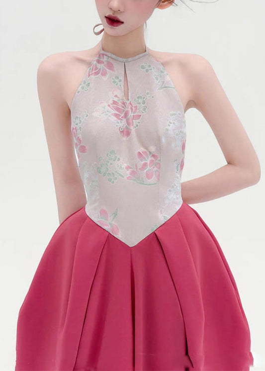 Original Backless Print Lace Up Patchwork Cotton Maxi Dresses Sleeveless