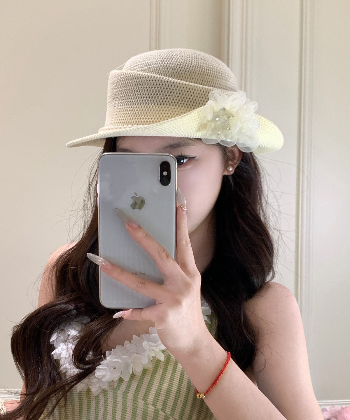 Original Beige Flower Vacation Straw Woven Hat