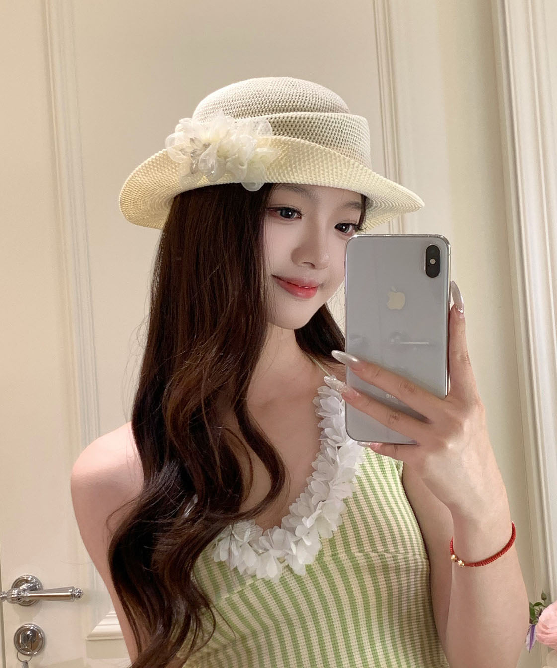 Original Beige Flower Vacation Straw Woven Hat