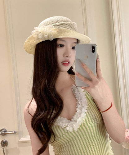 Original Beige Flower Vacation Straw Woven Hat