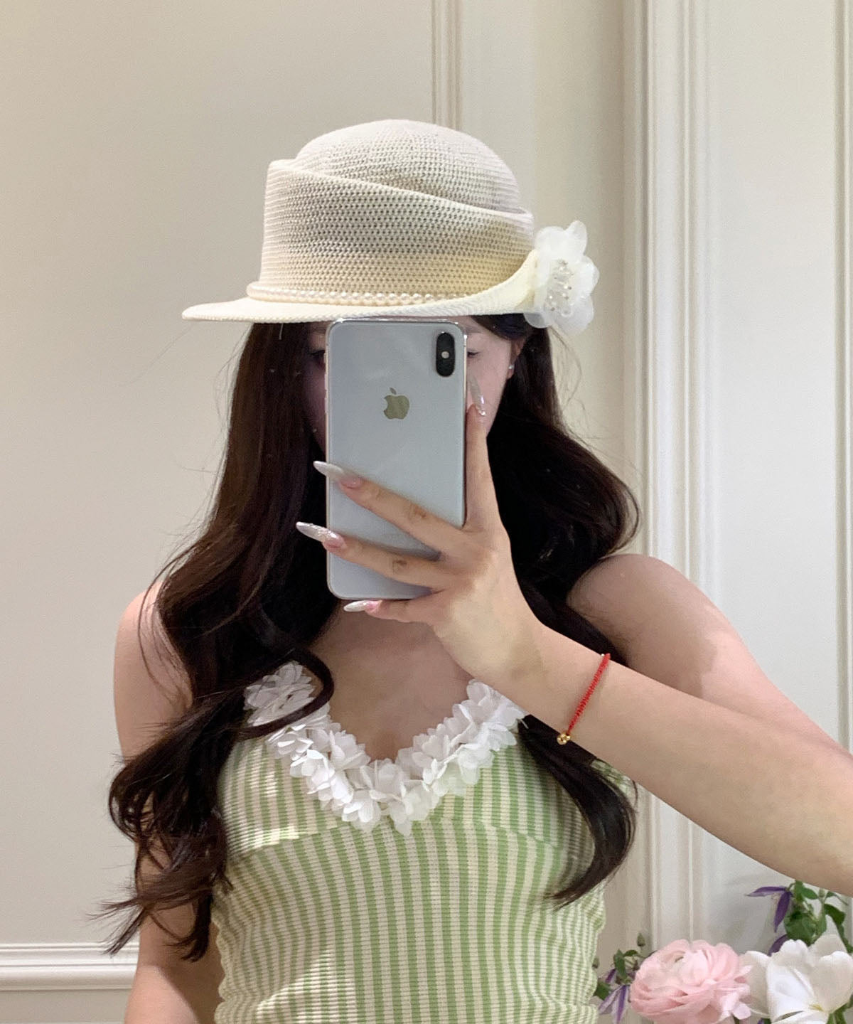 Original Beige Flower Vacation Straw Woven Hat