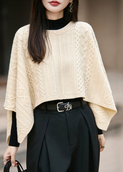 Original Beige Jacquard Cozy Woolen Cape Sweaters