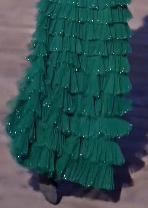 Original Blackish Green Layered Ruffled Patchwork Tulle Skirts Spring