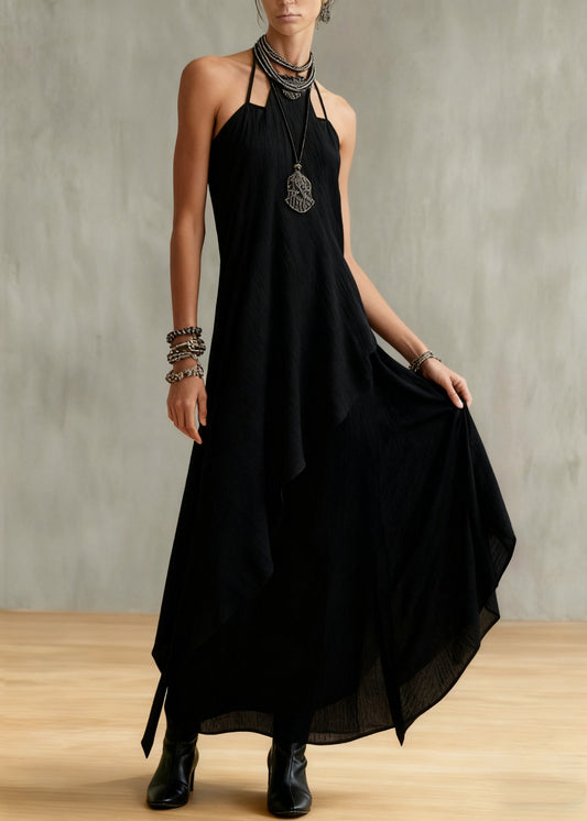 Original Coffee Asymmetrical Tops And Spaghetti Strap Dress Cotton Two Piece Set Sleeveless