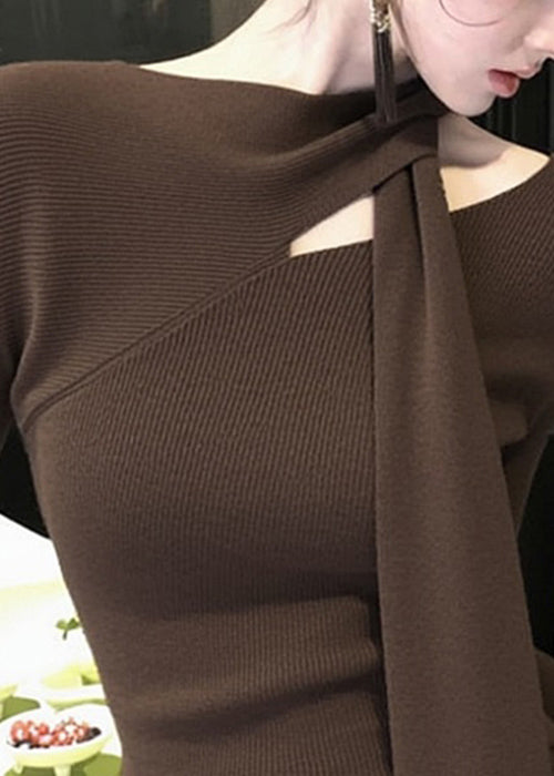 Original Coffee Bow Hollow Out Knit Sweater Spring