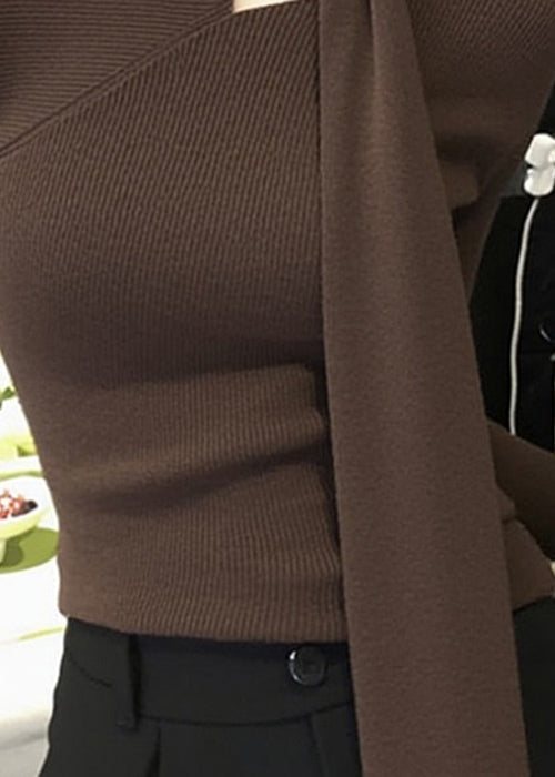 Original Coffee Bow Hollow Out Knit Sweater Spring