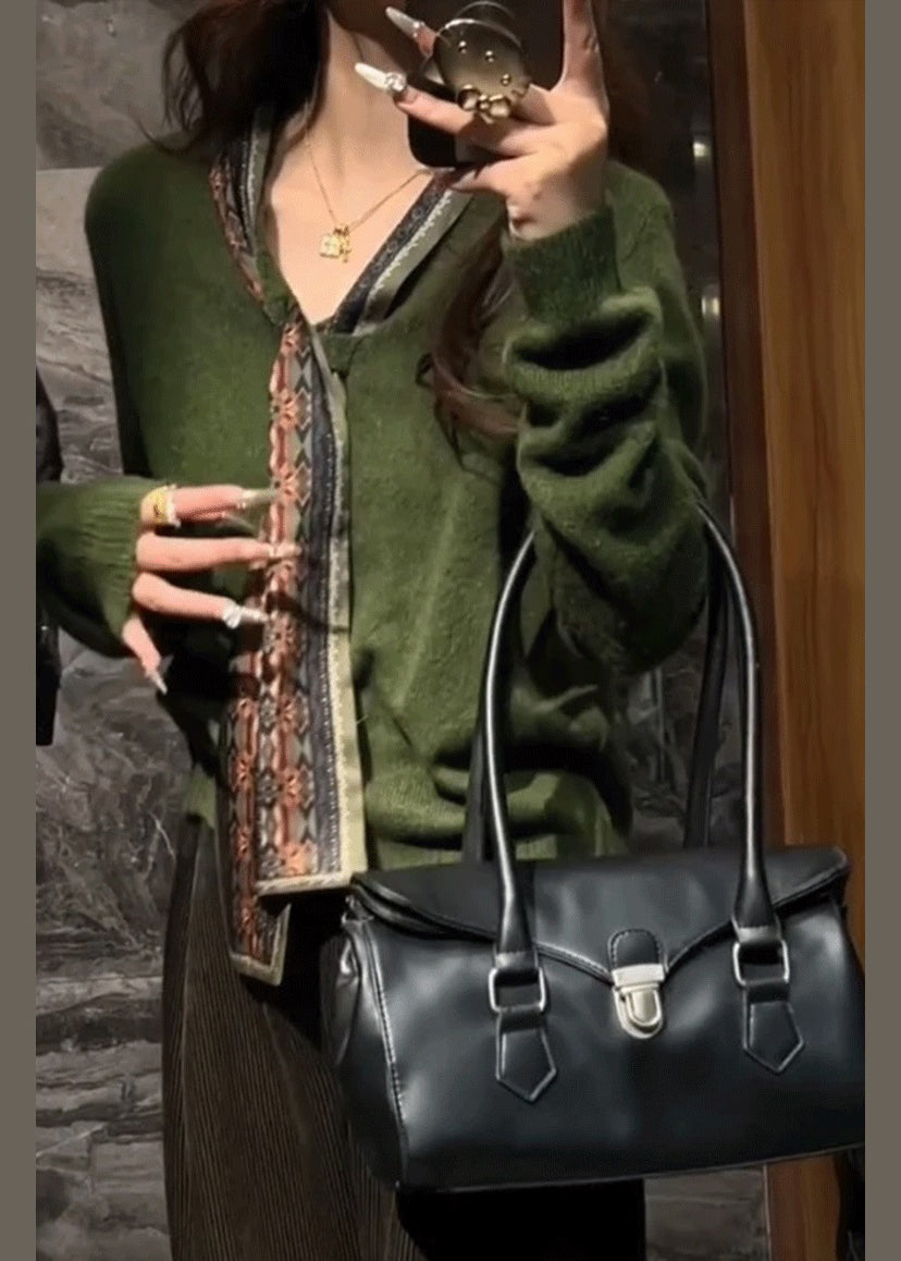 Original Ddesign Green Bow Solid Knit Sweater Tops Fall