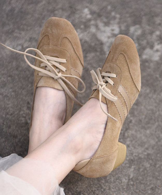 Original Design Apricot Suede Chunky Heel Lace Up