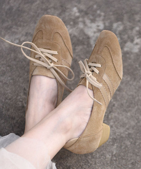 Original Design Apricot Suede Chunky Heel Lace Up
