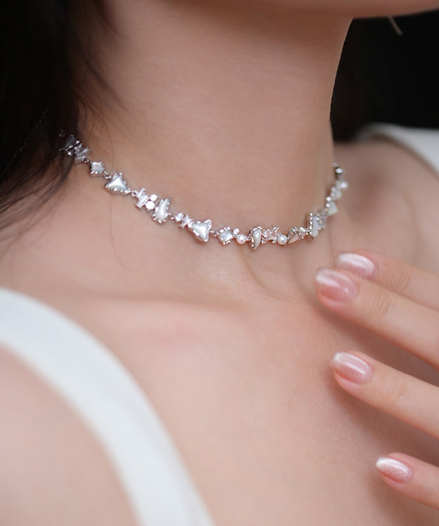 Original Design Asymmetric Pearl Silver Choker