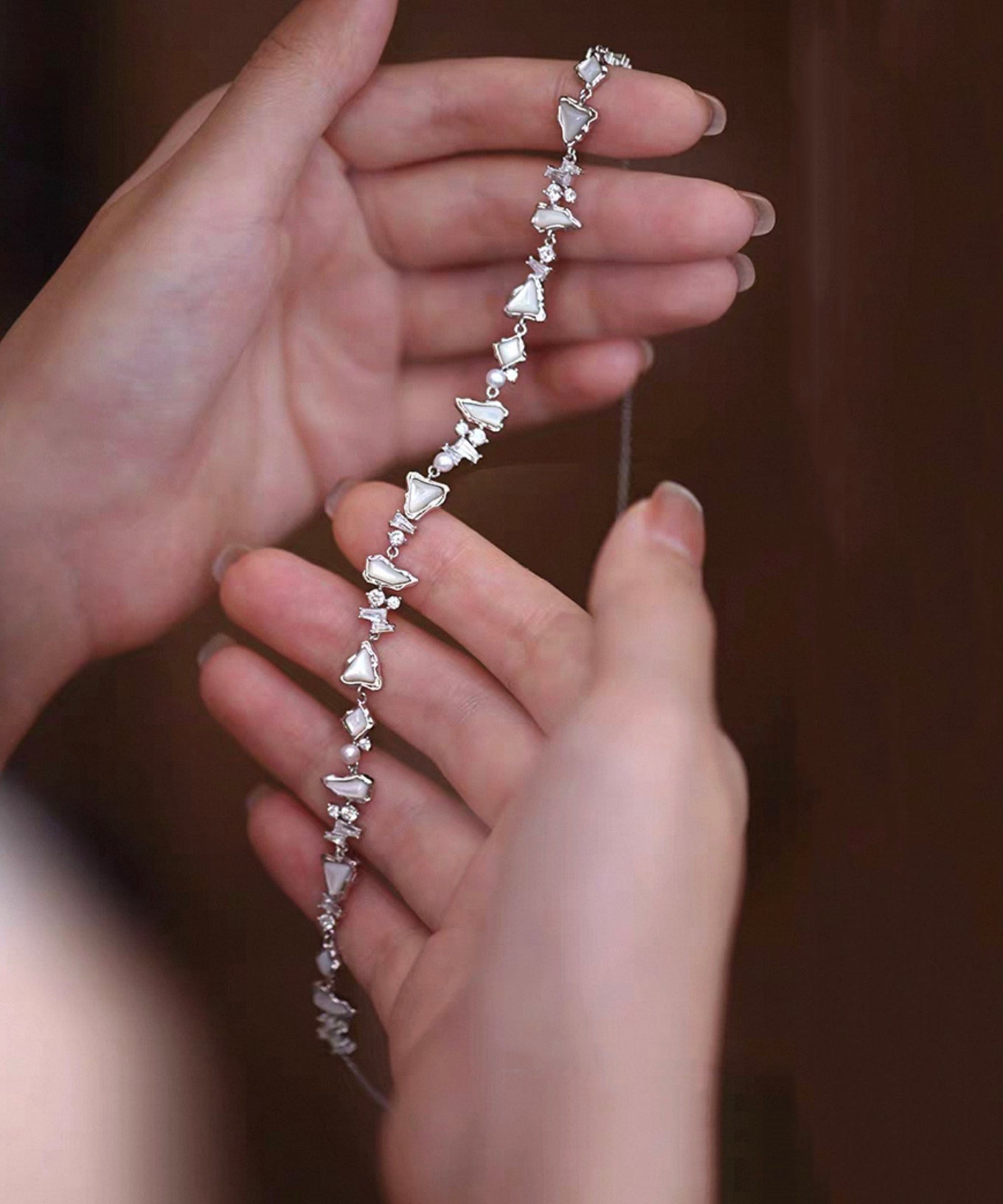 Original Design Asymmetric Pearl Silver Choker