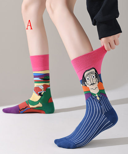 Original Design Asymmetrical Design Jacquard Combed Cotton Mid Calf Socks