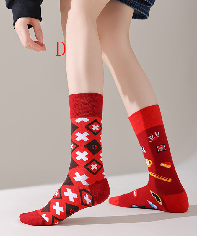 Original Design Asymmetrical Design Jacquard Combed Cotton Mid Calf Socks