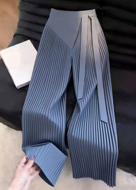 Original Design Asymmetrical Wrinkled Patchwork Tie Waist Wide Leg Pants