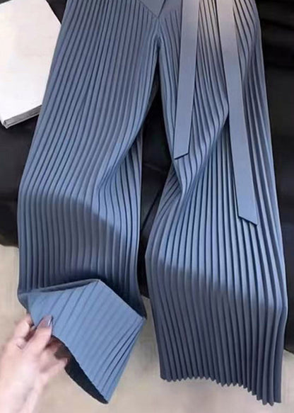 Original Design Asymmetrical Wrinkled Patchwork Tie Waist Wide Leg Pants