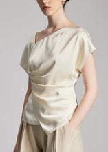Load image into Gallery viewer, Original Design Beige Asymmetrical Design Wrinkled Silk Top Summer