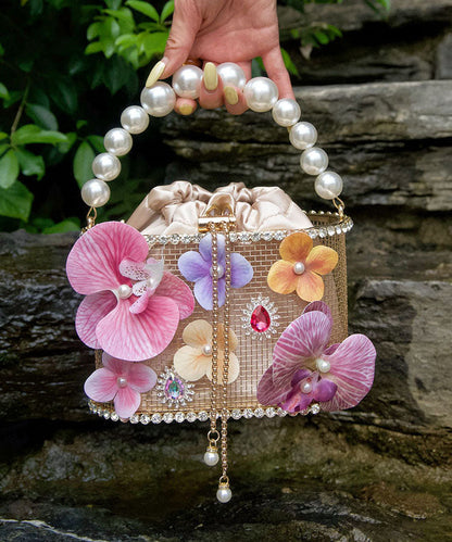 Original Design Birdcage Butterfly Flower Pearl Handheld Bucket Bag