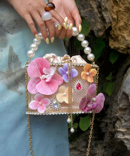 Original Design Birdcage Butterfly Flower Pearl Handheld Bucket Bag