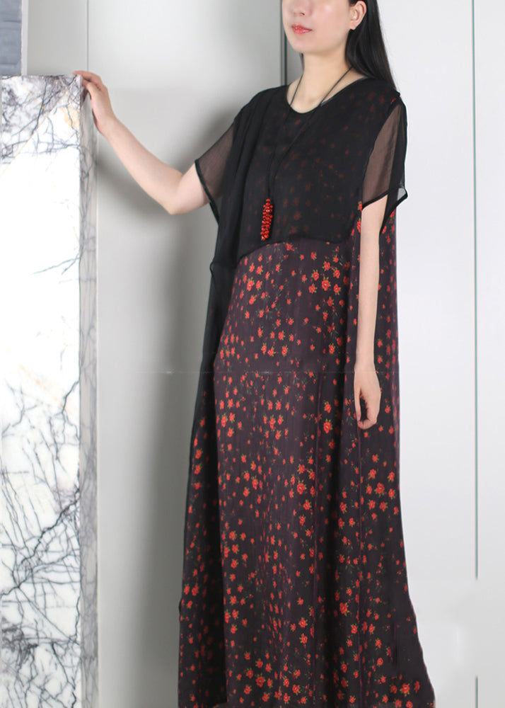 Original Design Black Asymmetrical False Two Pieces Long Dresses Summer