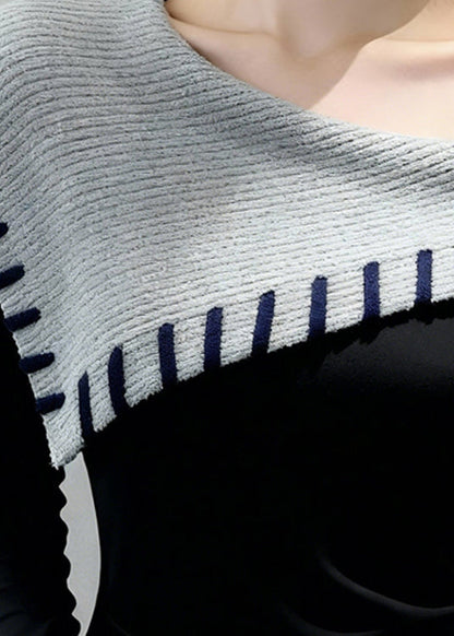 Original Design Black Cold Shoulder Warm Fleece Slim Fit Top Winter