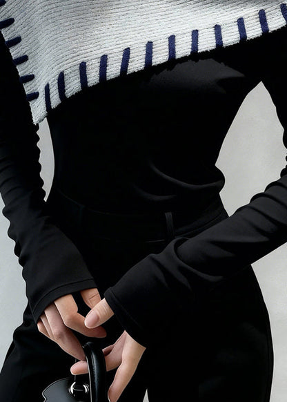 Original Design Black Cold Shoulder Warm Fleece Slim Fit Top Winter