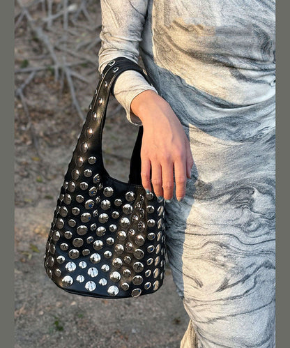 Original Design Black Metal Rivet Versatile Shoulder Bag