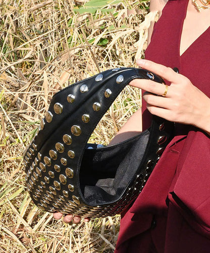 Original Design Black Metal Rivet Versatile Shoulder Bag