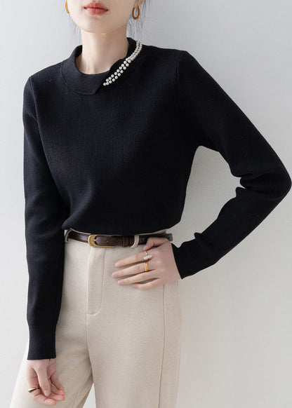 Original Design Black Nail Bead Warm Knit Sweaters Winter