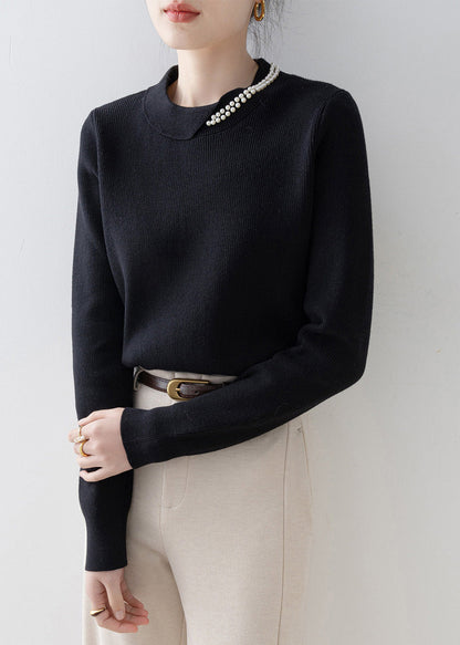 Original Design Black Nail Bead Warm Knit Sweaters Winter