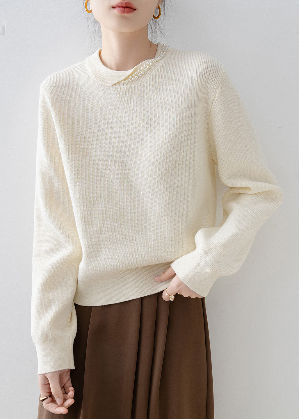 Original Design Black Nail Bead Warm Knit Sweaters Winter