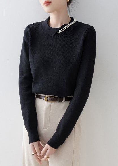 Original Design Black Nail Bead Warm Knit Sweaters Winter