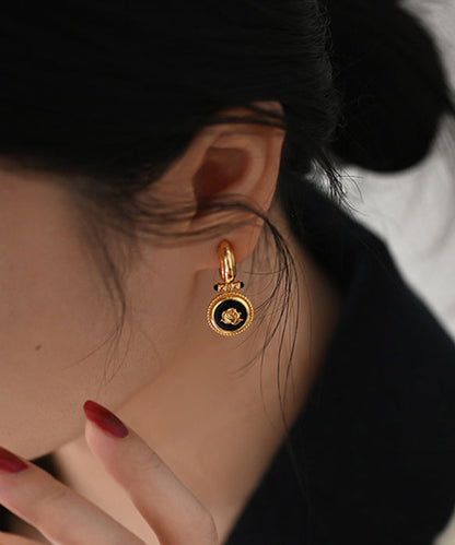 Original Design Black Onyx Roses Gold Plated Drop Earrings