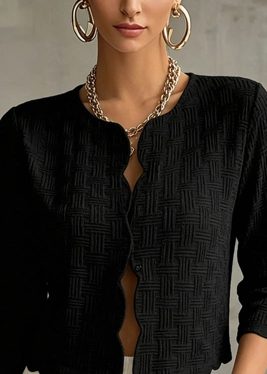 Original Design Black Patchwork Solid Cardigan Fall