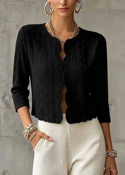 Original Design Black Patchwork Solid Cardigan Fall