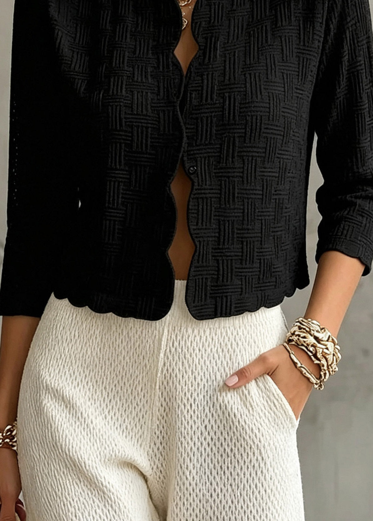 Original Design Black Patchwork Solid Cardigan Fall