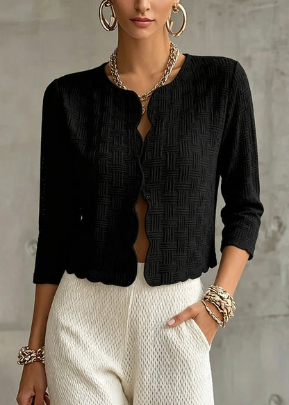 Original Design Black Patchwork Solid Cardigan Fall