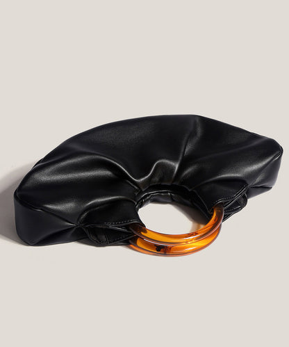 Original Design Black Pleated Acrylic Circular Faux Leather Tote Bag